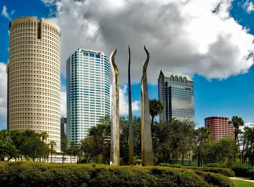 Tampa skyline with cool sculpture