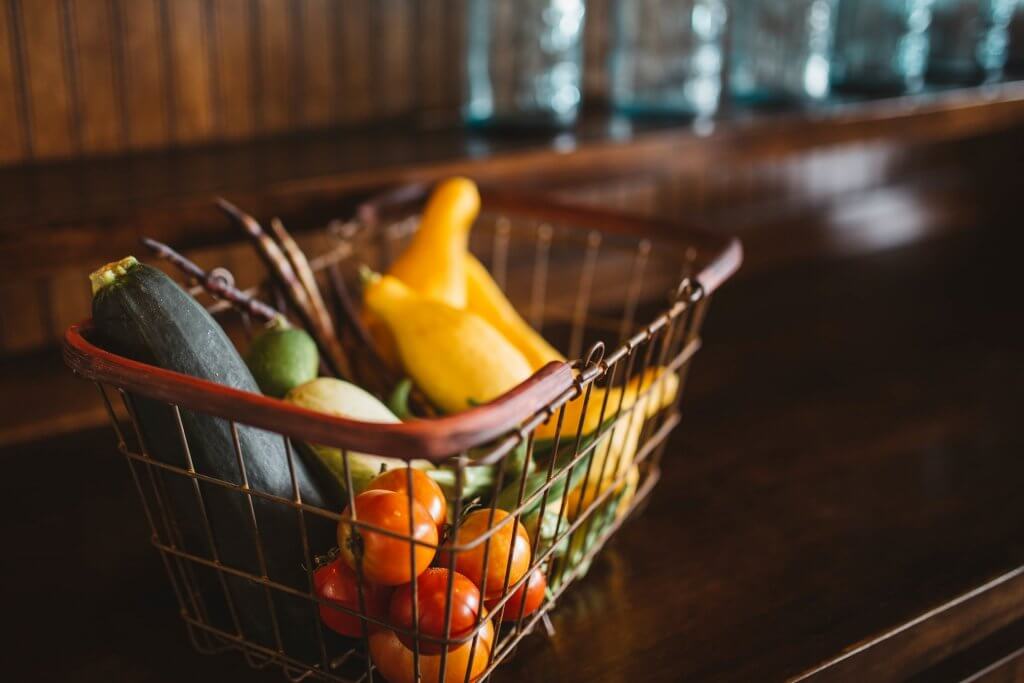 vegetables in wire basket