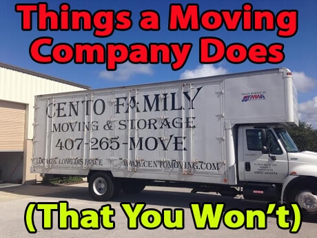 Things a Moving Company Does (that you won't). Pictured is a side view of Cento Family Moving and Storage truck