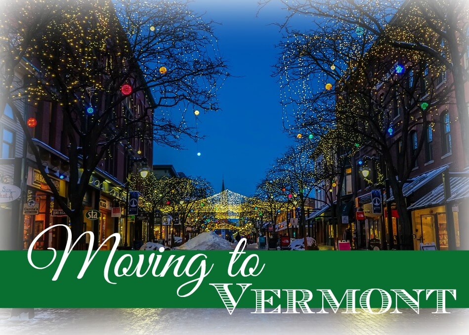 Moving to Vermont. The picture depicts a small town decorated for Christmas