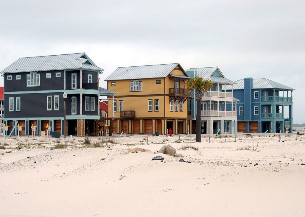 A row of brightly painted Florida beach homes.