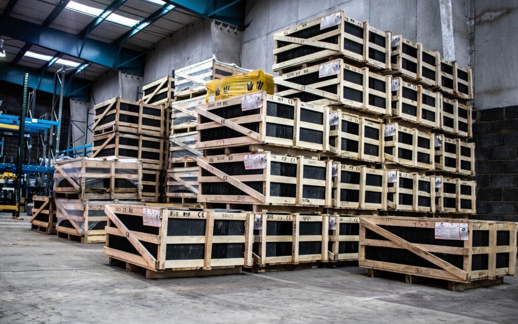 warehouse packed with crates