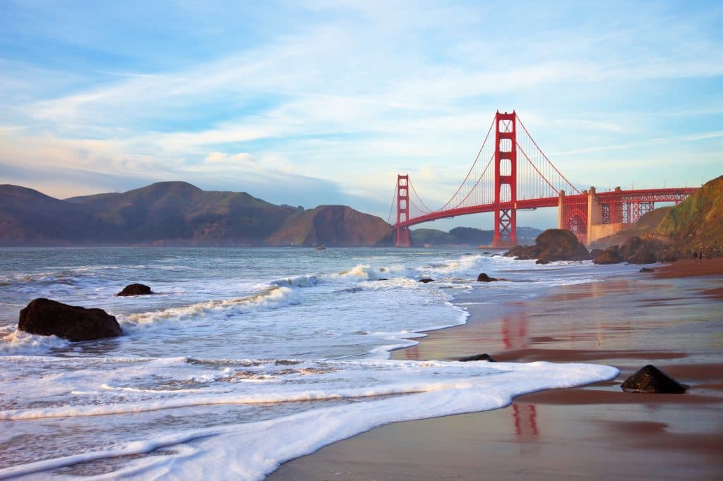 View of the Golden Gate Bridge from the beach