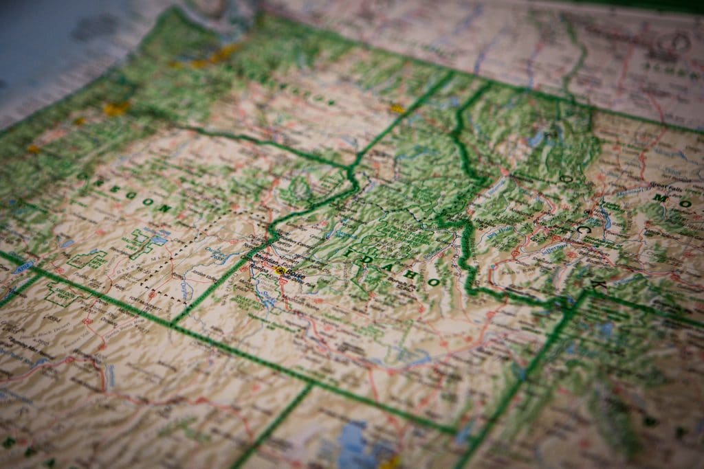 map of the United States focused on Idaho